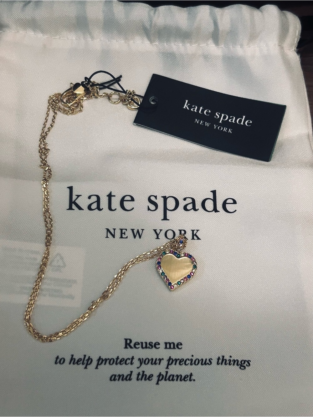 kate spade Gold Heart Pendant Necklace with Multicolor Gem Border - Picture 4 of 4